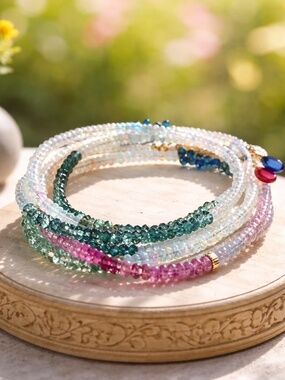 Natural Topaz, Pink Sapphire, Opal Wrap Bracelet Convertible Necklace 14k Gold